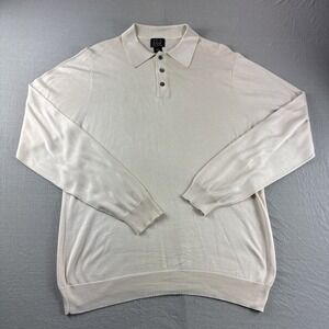 Jos A Bank Silk Polo Mens M Beige Long Sleeve Preppy Grandpa Sweatshirt Sweater